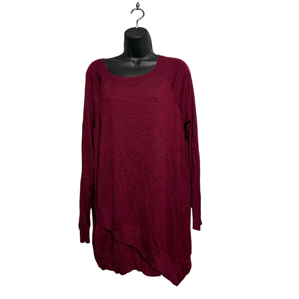 Apt. 9 Womens XXL Burgundy Marl Crossover Hem Scoop Neck Tunic Sweater